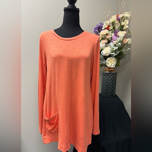 LOGO by Lori Goldstein Orange Long Sleeve Front Pocket Tunic size small - Picture 1 of 8